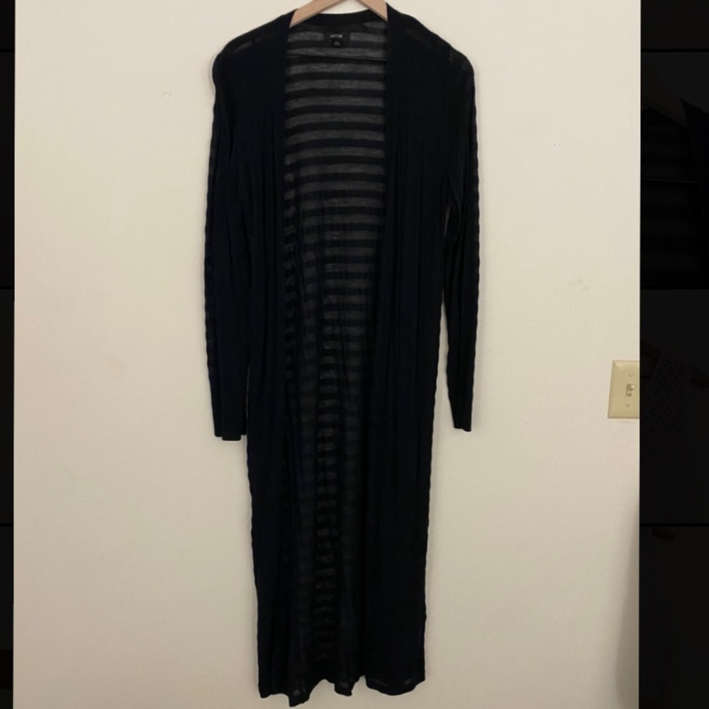 Long Black Sheer Striped Cardigan